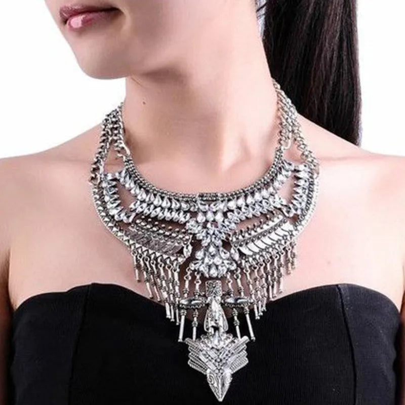 Fashion Vintage Large Collar Choker Necklace Women Long Maxi Chunky Big Bib Indian Statement Necklace Jewelry Accessories Woman