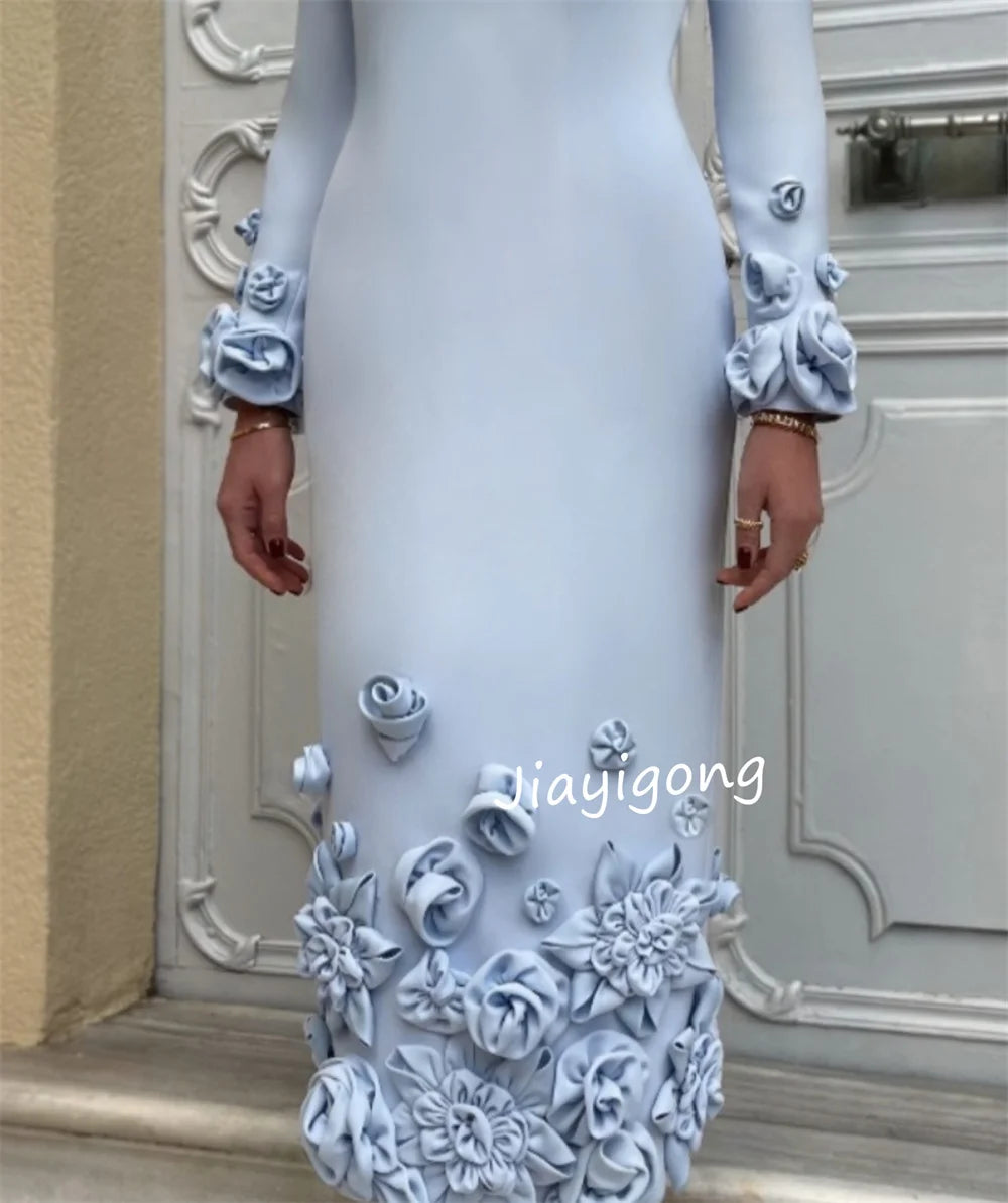 Customized Sizes Available Jersey Pleat Flower Straight Jewel Midi Dresses Cocktail Dresses High Quality Unisex