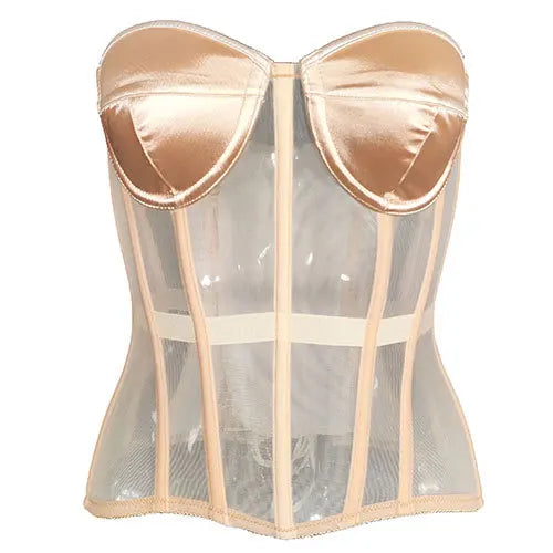 Sexy Women Sheer Bustier Lace Up Corset Top Corset Boned Waist Trainer Lingerie Overbust Corsets Body Shaper Corsets for Women