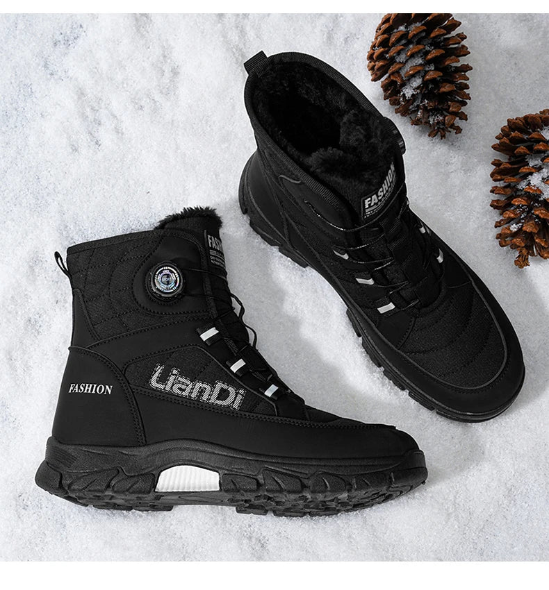 Large Size High-top Mens Cotton Shoes outdoor Snow Boots Warm Plush Lining Breathable Waterproof Fabric Non-slip Soles Safe Shoe