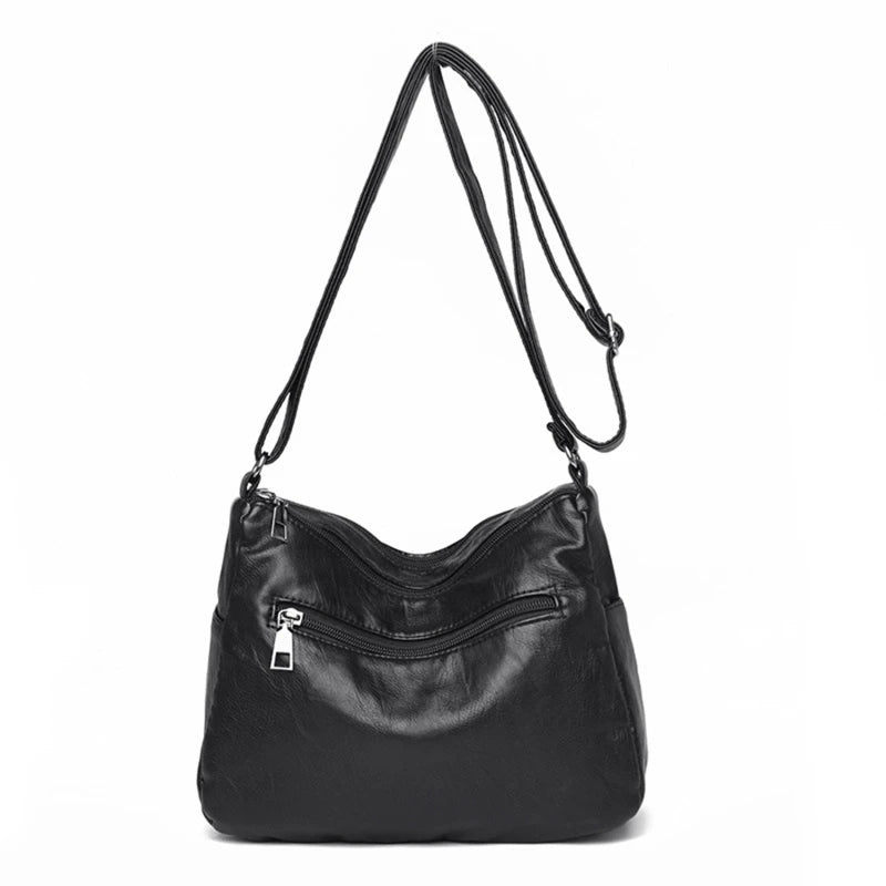 Women's Multi Zipper Shoulder Bag, Versatile Solid Color Faux Leather Crossbody Bag