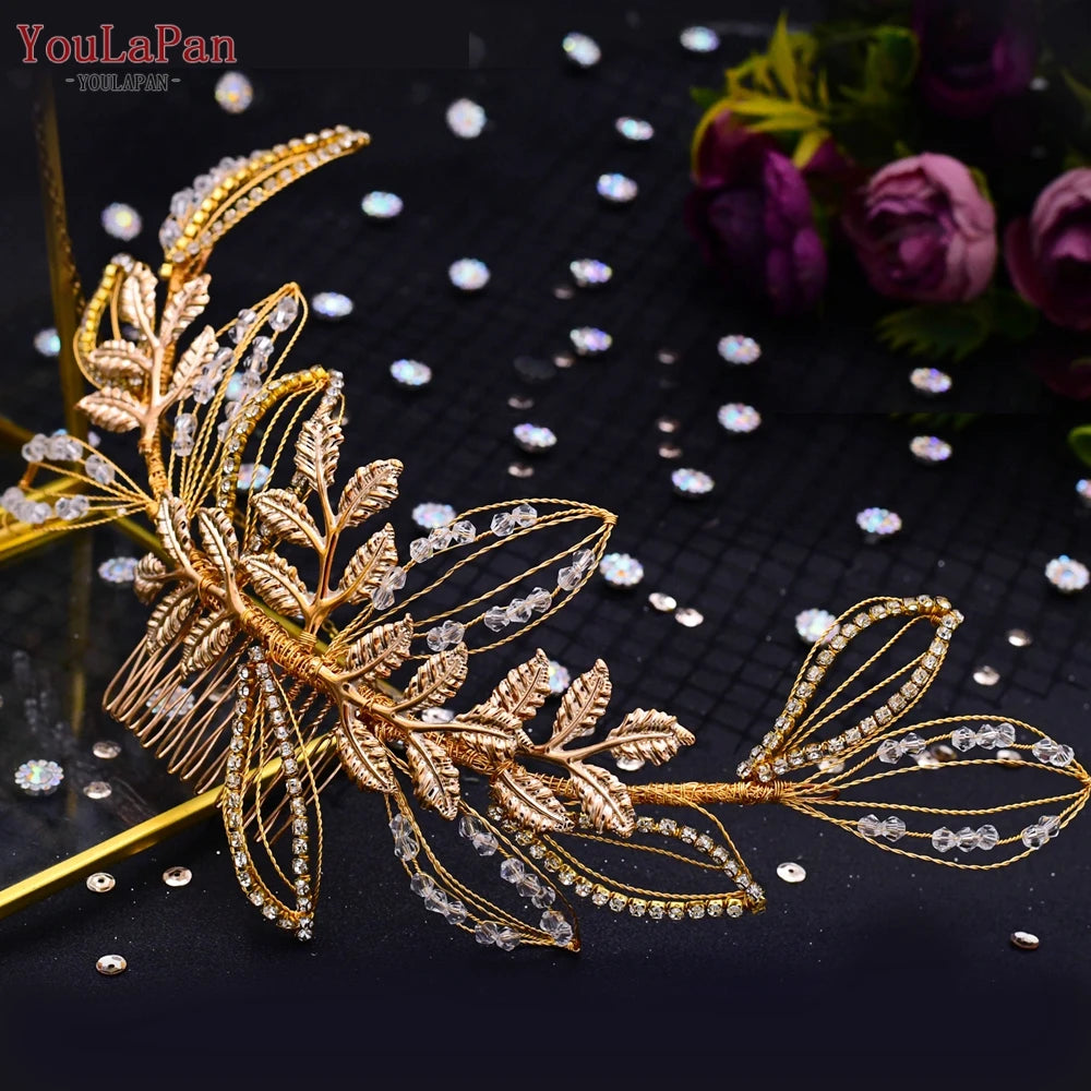 KIMLUD, YouLaPan Alloy Flower Bridal Hair Accessories Wedding Hair Clips Rhinestone Side Hairpin Women Crystal Wedding Headdress HP254, HP316-G, KIMLUD APPAREL - Womens Clothes