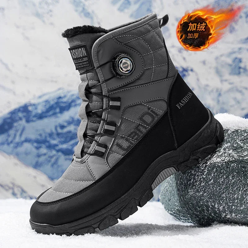 Large Size High-top Mens Cotton Shoes outdoor Snow Boots Warm Plush Lining Breathable Waterproof Fabric Non-slip Soles Safe Shoe