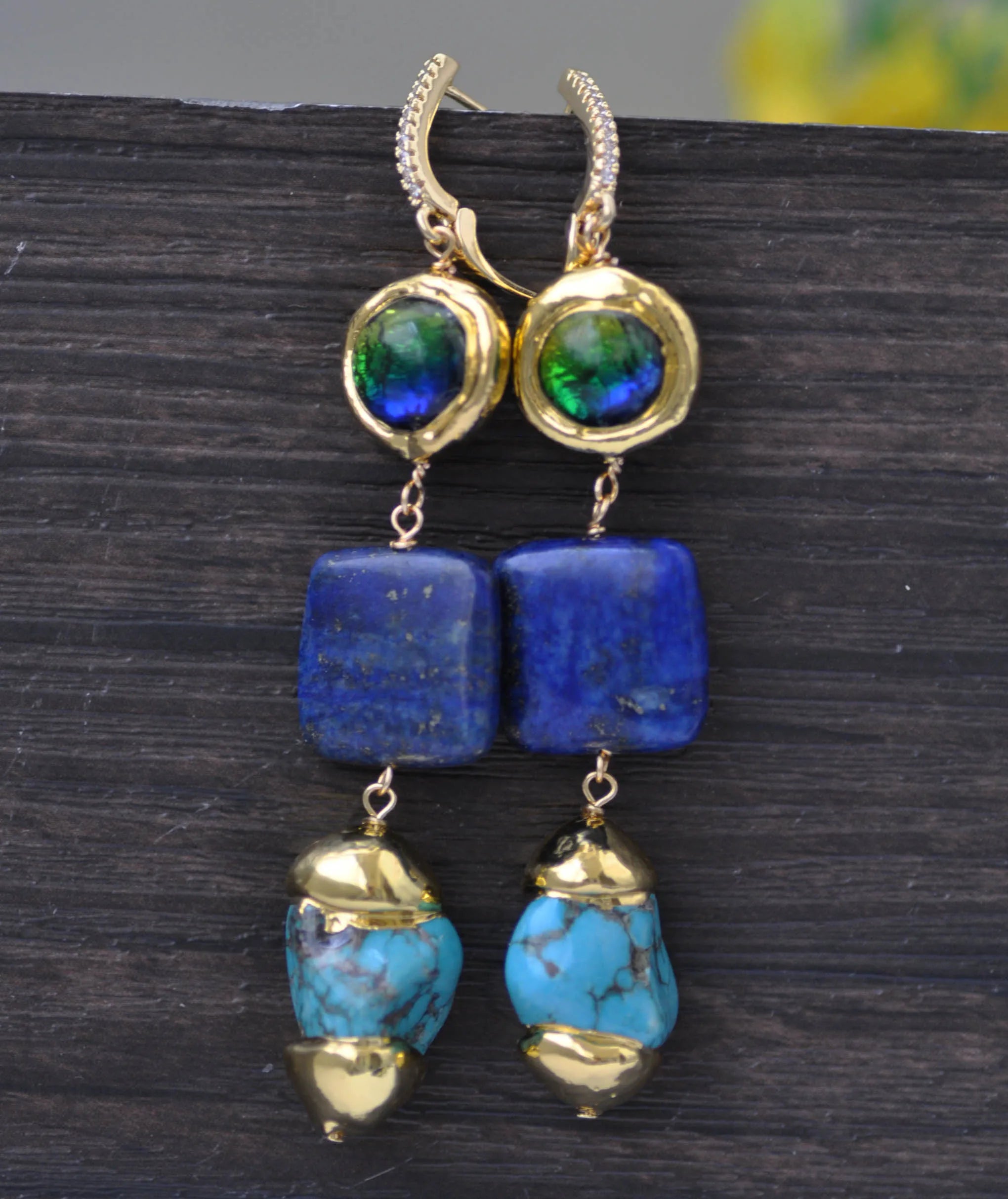 Z13269 Baroque Turquoise Lapis Lazuli Necklace Earring - KIMLUD