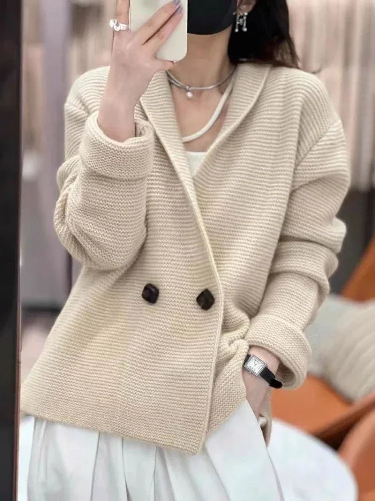 Korean Sweater Jackets Women Clothing Double-breasted Temperament Sueter Mujer Loose Casual Knitted Cardigan Tops Pull Femme