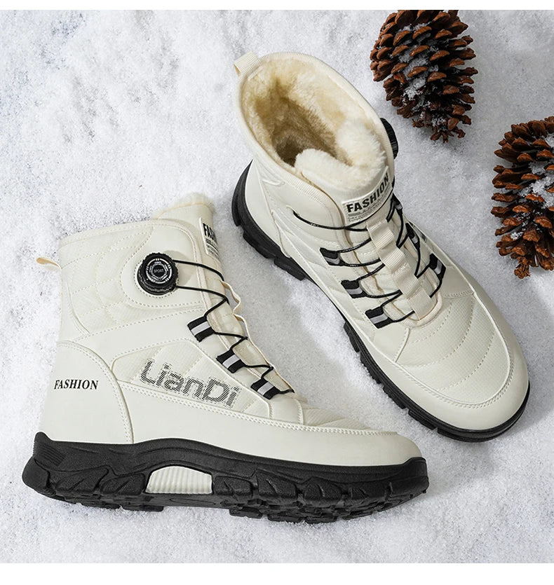 Large Size High-top Mens Cotton Shoes outdoor Snow Boots Warm Plush Lining Breathable Waterproof Fabric Non-slip Soles Safe Shoe