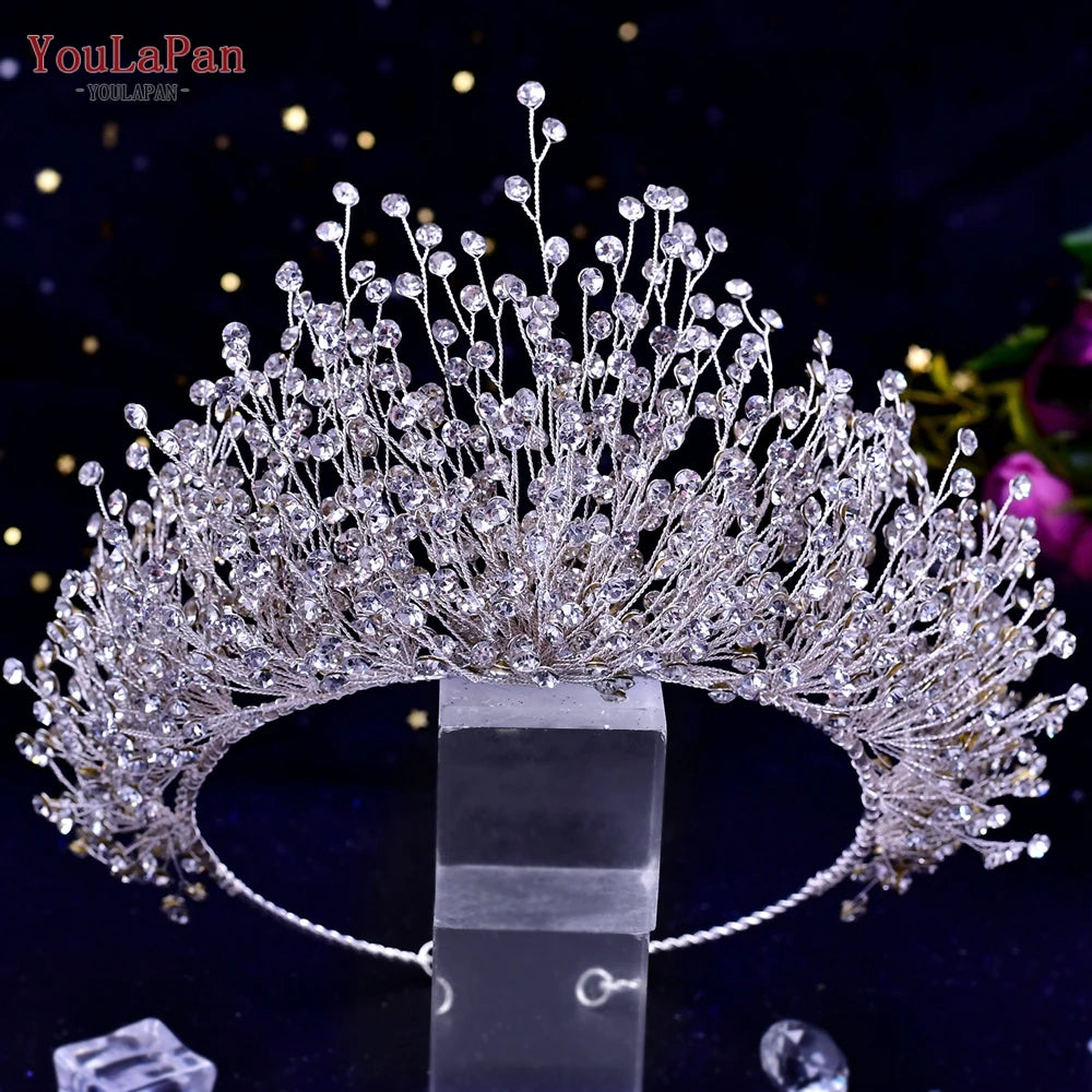 KIMLUD, YouLaPan Trendy Bridal Hair Hoop Colorful Rhinestone Wedding Crown Handmade Bride Tiara Hair Accessories Woman Headband HP193P-C, S-1 crown, KIMLUD APPAREL - Womens Clothes