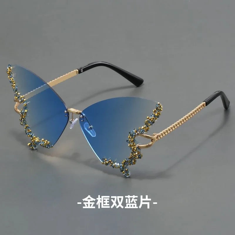 KIMLUD, New butterfly shape diamond rimless fashion sunglasses personality exaggerated cool tide men and women models sunglasses, 6 / Gold, KIMLUD APPAREL - Womens Clothes