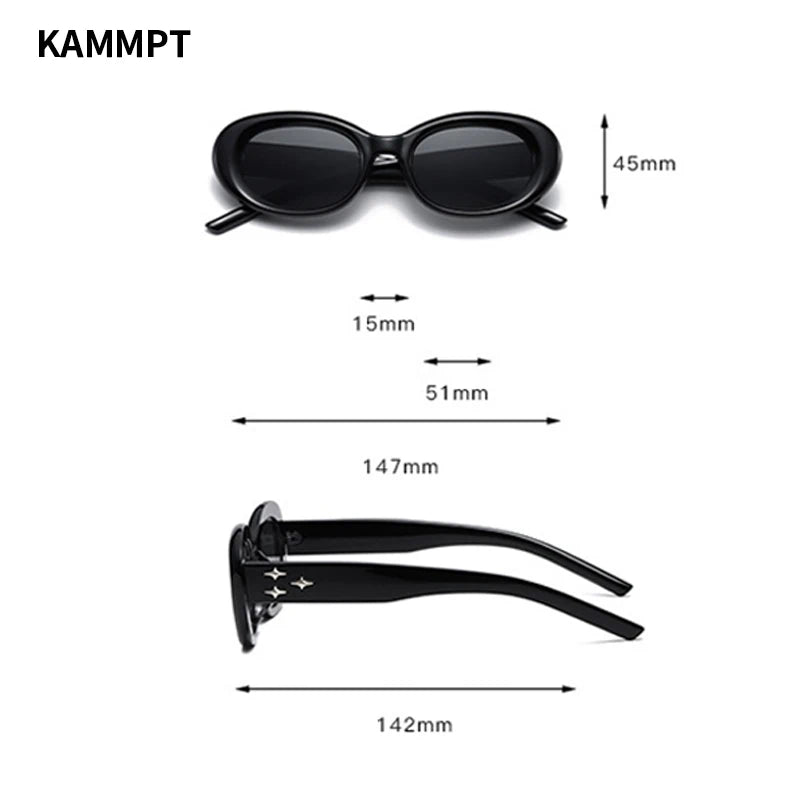 KAMMPT Vintage Oval Sunglasses Women Fashion Ins New Trendy Candy Color Shades Eyewear Luxury Brand Deisgn UV400 Sun Glasses