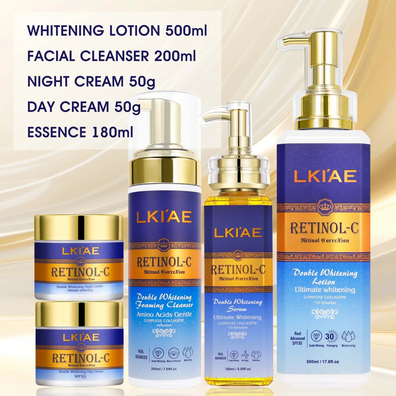 ailke Lightening Skin Care Set Body Lotion Face Cream Day And Night Serum Cleanser