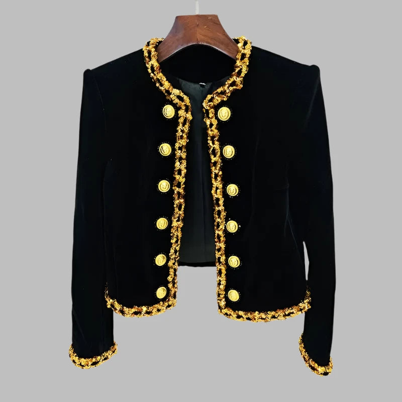 2024 New Arrival Lady Fine Workmanship Sequins Coat O-neckline Long Sleeve Women Double-breasted Slim Short Jacket