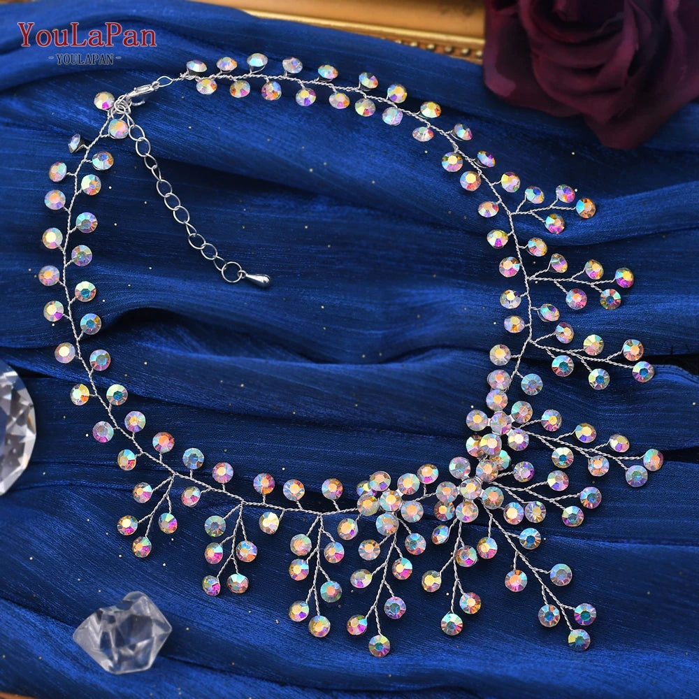 YouLaPan HN01 Shiny Crystal Bridal Necklace Ladies Women Collar Chain Choker Wedding Party Diamante Rhinestone Brides Jewelry