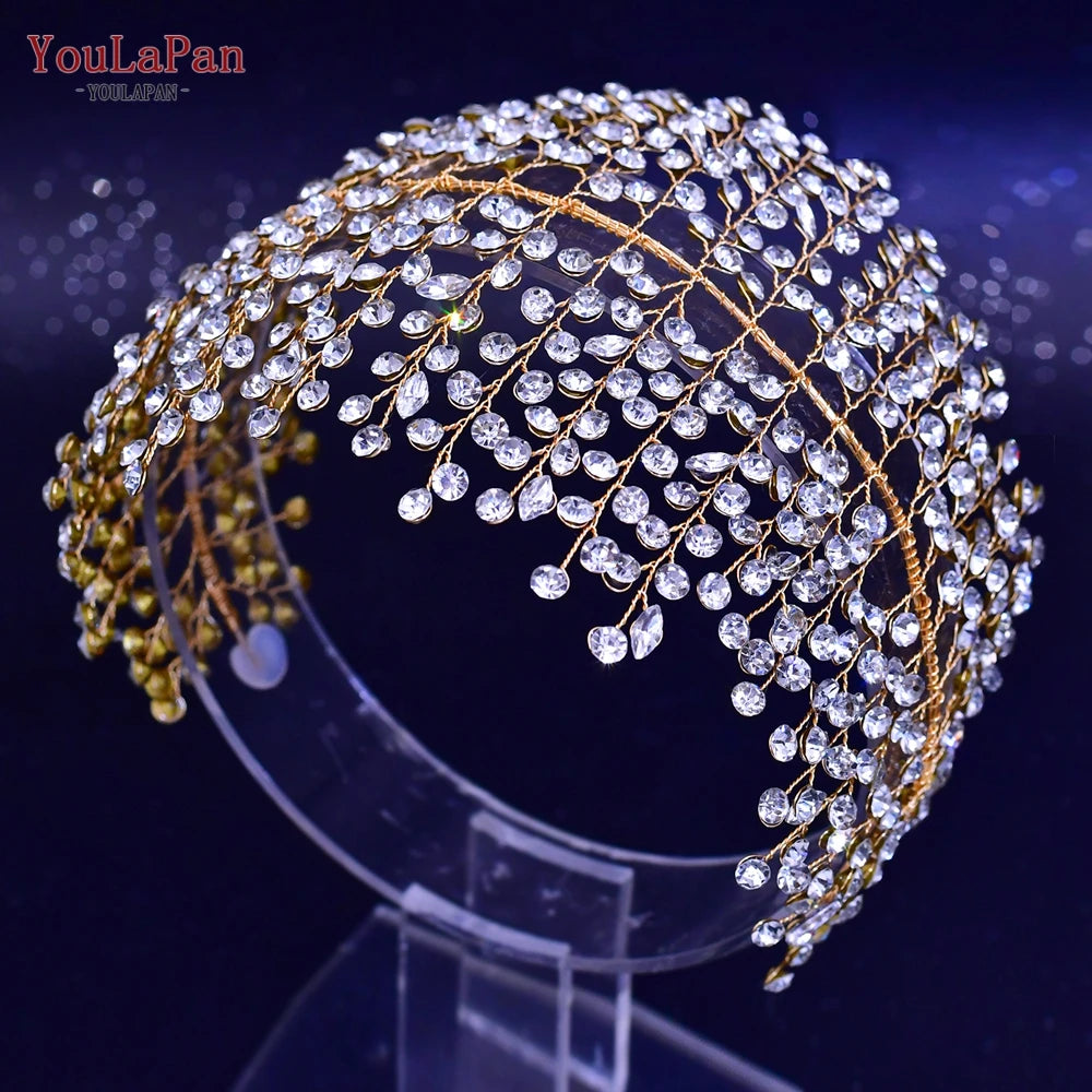 KIMLUD, YouLaPan HP435 Wedding Tiara Crystal Bridal Headband Women Hair Crown Bridal Hair Accessories Bride Headpieces for Party Banquet, HP258-G, KIMLUD APPAREL - Womens Clothes