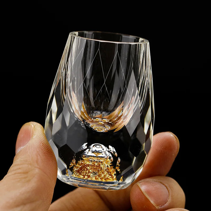 Luxury Crystal Glass Vodka Glass Sake Shochu Glass Bar Liqueur Double Bottom Gold Foil Glass Tea Cup High-end Gifts Hard Liquor - KIMLUD