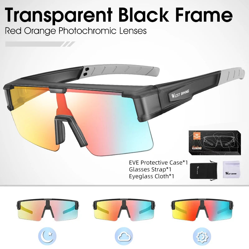 WEST BIKING Photochromic Cycling Glasses Fit Over Myopic Sunglasses UV 400 Polarized Glasses Driving Fishing Eyewear Goggles