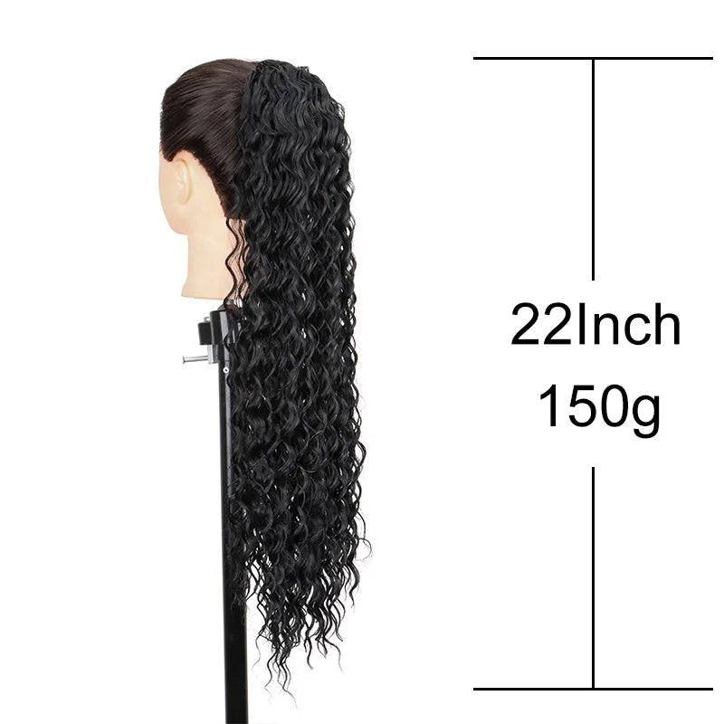 Synthetic Long 22Inch Kinky Curly Ponytail Extensions Clip in Drawstring Ponytail Wig Afro Pony Tail Women Hairpiece