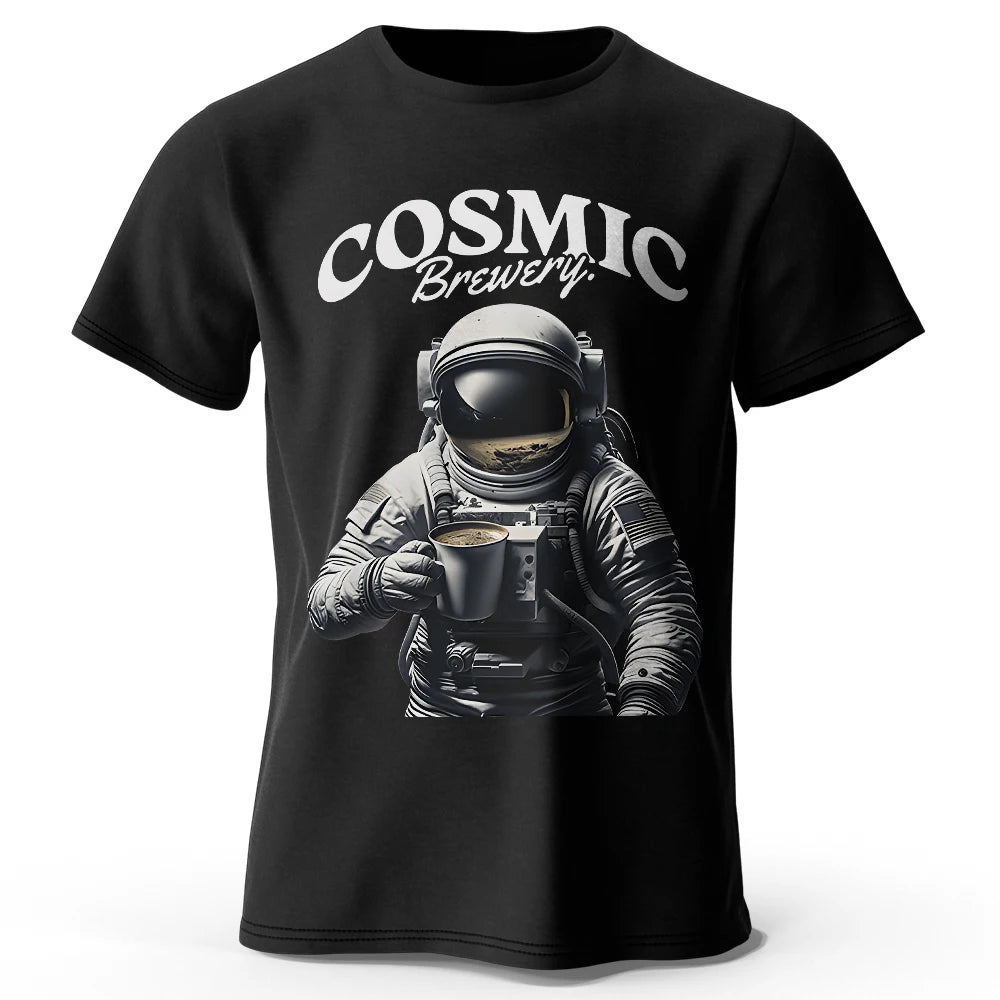 Men's Cosmic Brewery Printed T-Shirt 100% Cotton Oversized Street Graphic Tees for Men Women Summer Tops