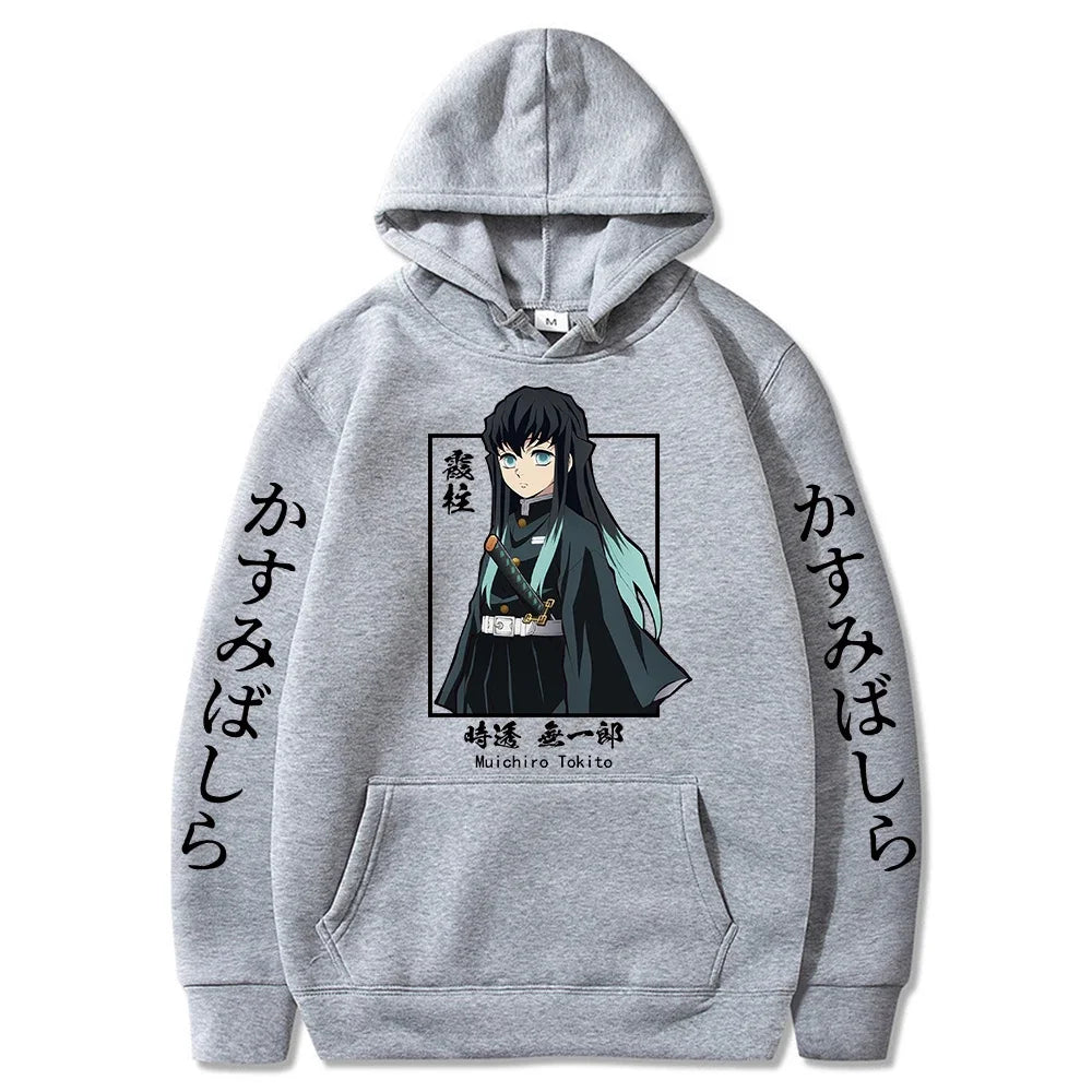 KIMLUD, New Funny Japan Anime Demon Slayer Women Hoodies Plus Size Sweatshirt Harajuku Muichiro Tokito Printed Hooded Girl Pullover, Gray4 / L, KIMLUD APPAREL - Womens Clothes