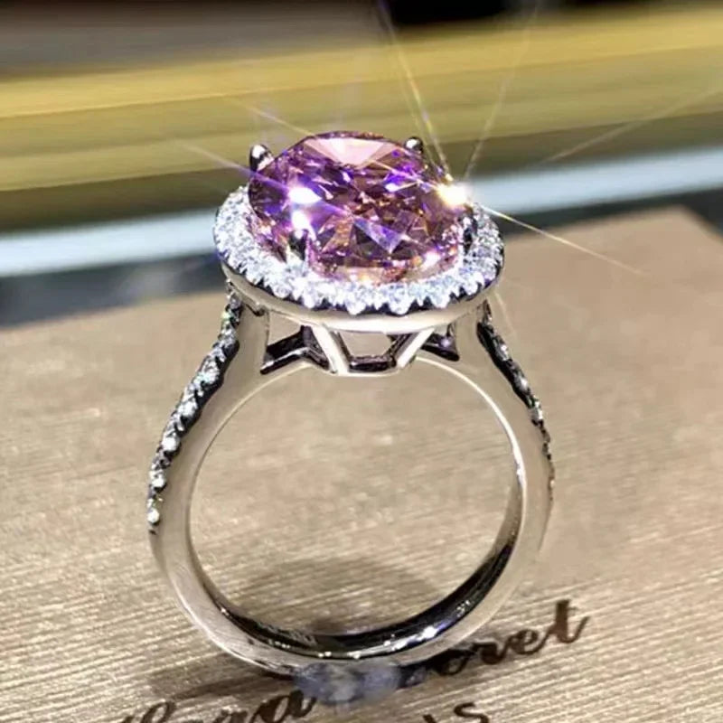 KIMLUD, Pink Cubic Zirconia Ring Suitable for Women's Engagement Wedding Luxury Accessories Sparkling Silver Fashion Jewelry, KIMLUD Womens Clothes