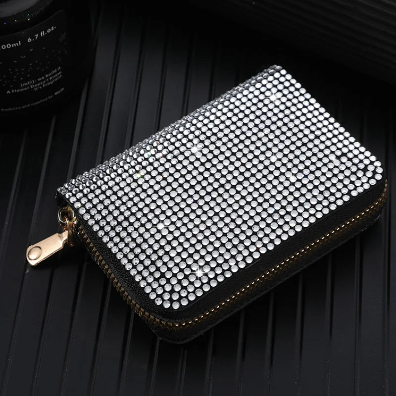 Women Card Storage Bag Stylish Coin Purse Rhinestone Small Wallet for Women Zipper Change Card Holder Wallets