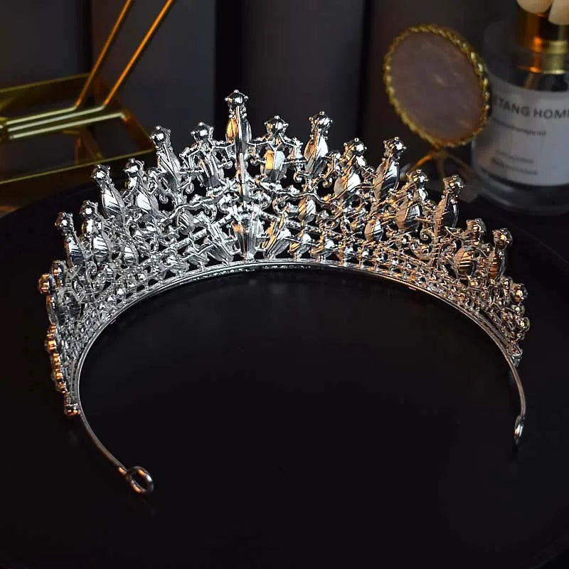 Silver Color Crystal Bridal Crown Royal Queen Tiara Rhinestone Pageant Prom Bride Diadem Princess Wedding Crown Hair Accessories - KIMLUD