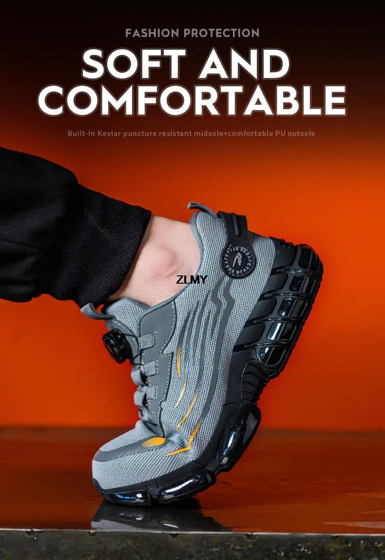 Rotary Button Safety Shoes Men Steel Toe Sneakers Puncture Proof Work Safety Boots Air Cushion Sport Work Shoes Anti-smash Boots - KIMLUD