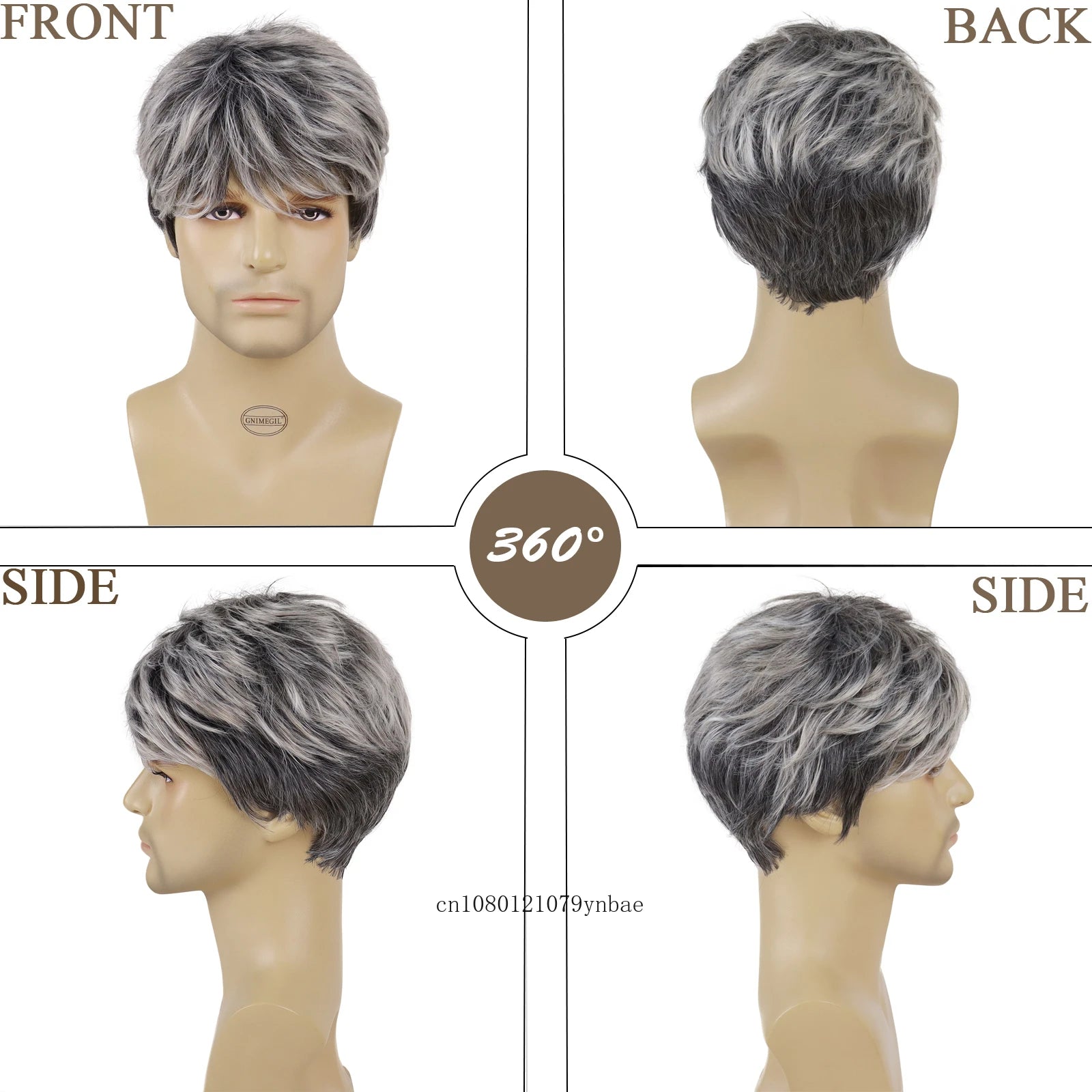 KIMLUD, Male Mix Grey Wigs Synthetic Hair Short Wig with Bangs for Men Daddy Hairstyles Gifts Daily Cosplay Costume Party Heat Resistant, KIMLUD Womens Clothes