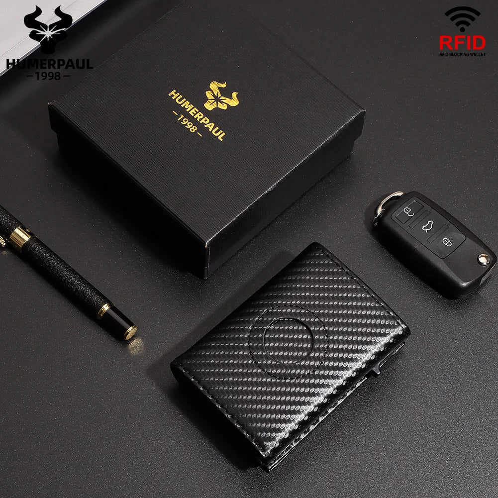 New Fashion Pop-up Card Holder Carbon Fiber  Leather AirTag Wallet for Women Rfid Card Holder for Men Card Holder Mini Wallets