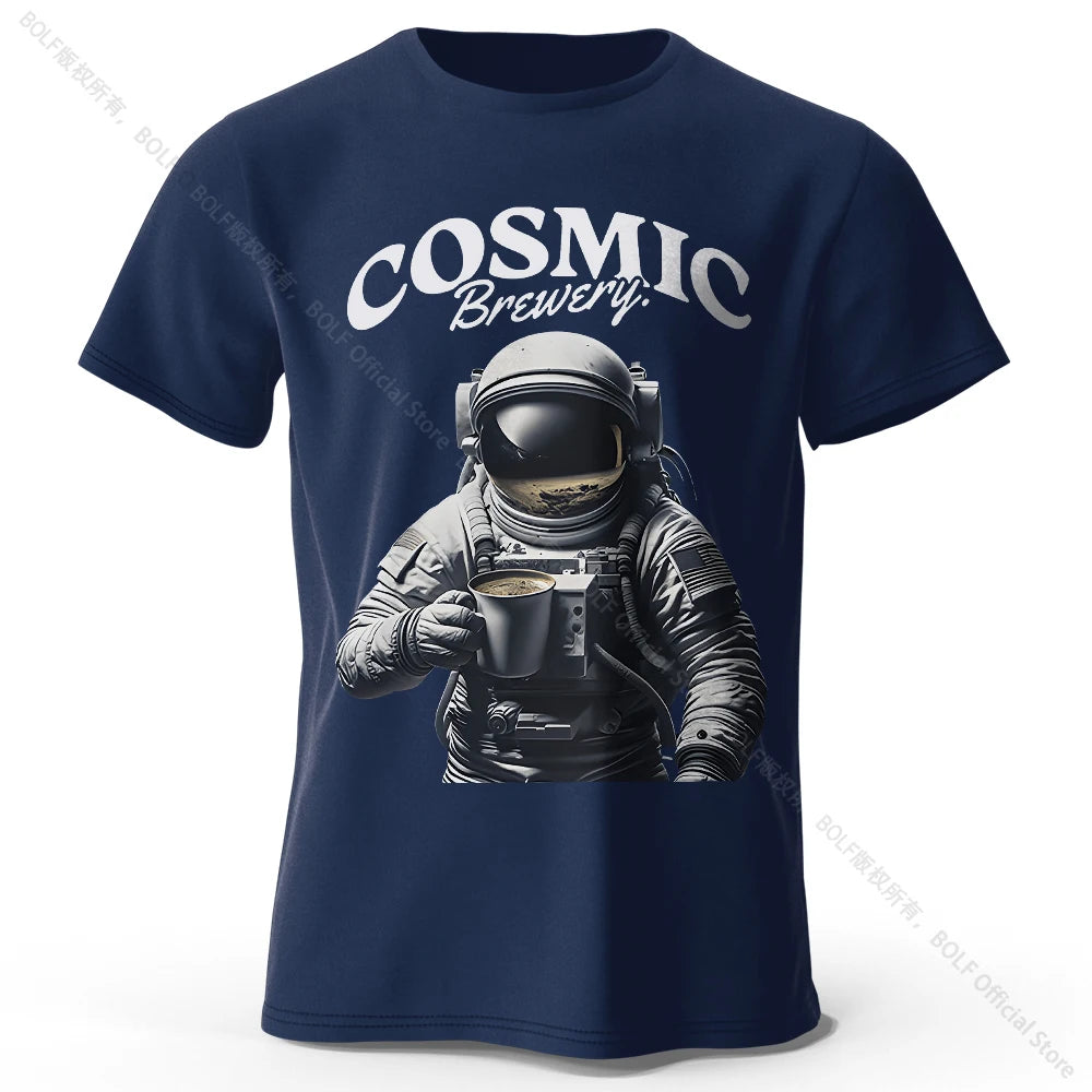 Men's Cosmic Brewery Printed T-Shirt 100% Cotton Oversized Street Graphic Tees for Men Women Summer Tops