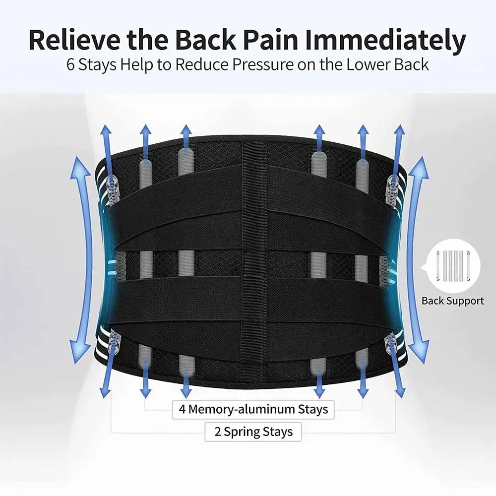 Elstiac Lumbar Back Belt Waist Support Trainer Adjustable Lumbar Pad with 6 Stays Abdominal Binder Fitness Gym Belts Women Men - KIMLUD