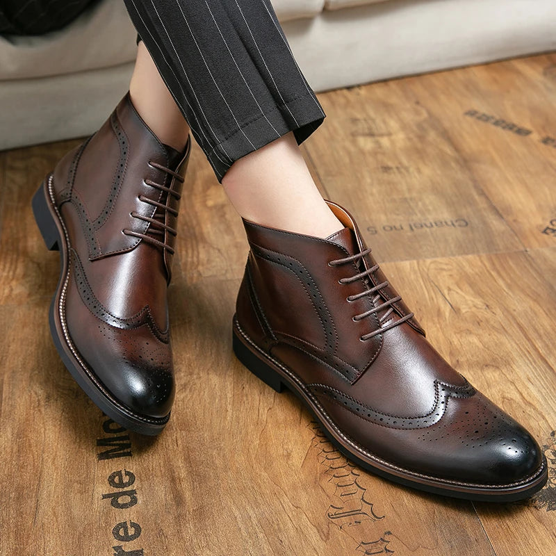 Korean Version Chelsea Boots Men Brown Black Leather Ankle Boots Men Business Casual British Style Men Shoes Autumn Winter Boots