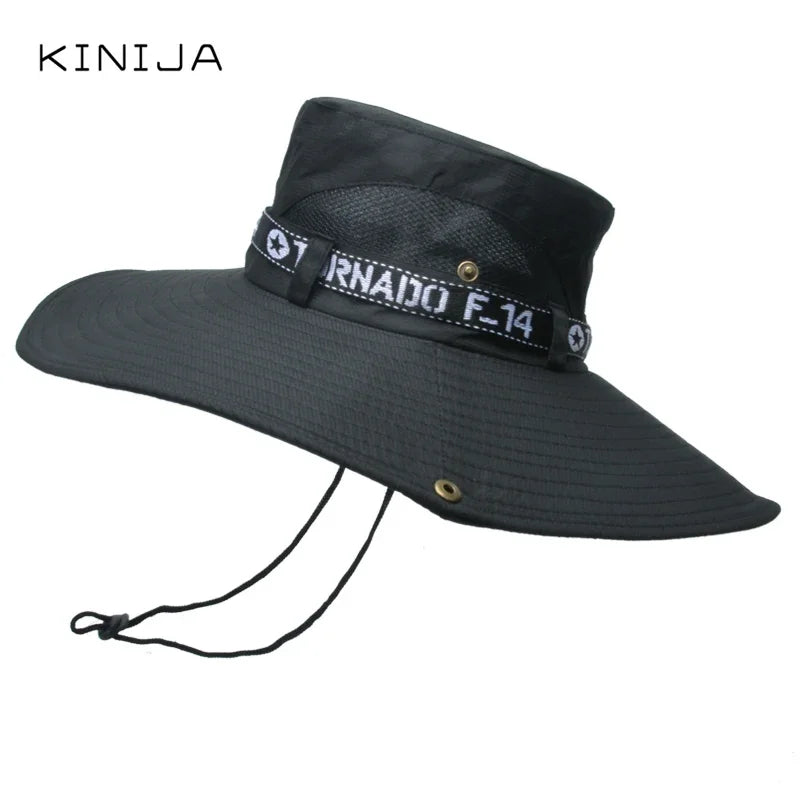 New Summer Men Outdoor Climbing Fishing CapTourism Dual Purpose Men Large Brim Sun Fisherman Hat Bucket Hat Sun Protection Cap