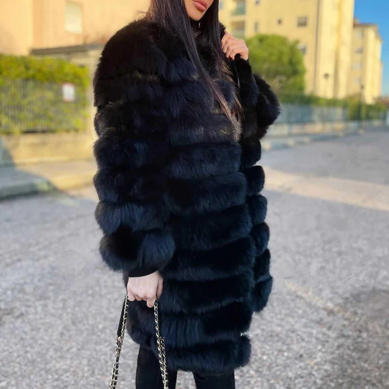 Real Fox Fur Coat Winter Women's Long Sleeves Clothing Wholesale  Fashion Female Natural Fur Jacket On Offer Free Shipping 2023