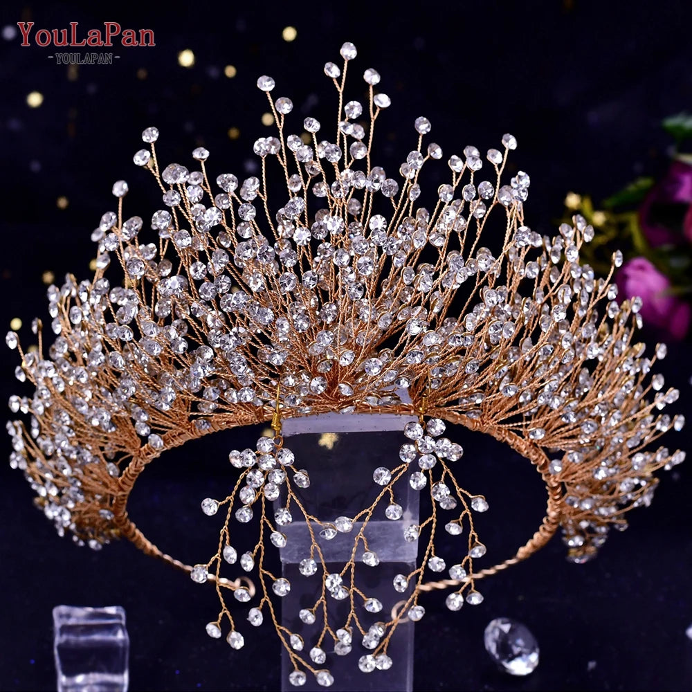 KIMLUD, TOPQUEEN Luxury Bridal Crown Rhinestones Tiaras Bride Headband Wedding Hair Accessories Pageant Diadem Women Headdress HP193P, G-crown earring / CHINA, KIMLUD APPAREL - Womens Clothes