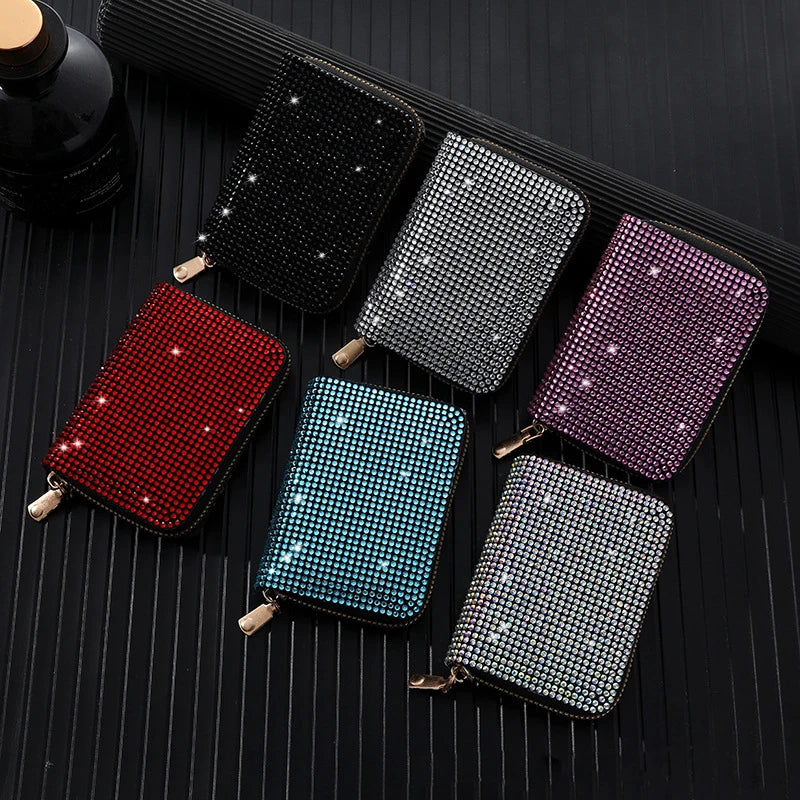 Women Card Storage Bag Stylish Coin Purse Rhinestone Small Wallet for Women Zipper Change Card Holder Wallets