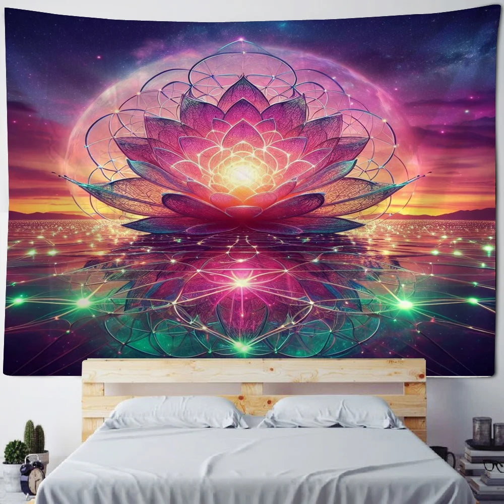 Meditation Lotus Tapestry Wall Art, Large Tapestry Mural Decoration, Home, Bedroom, Living Room Decoration - KIMLUD