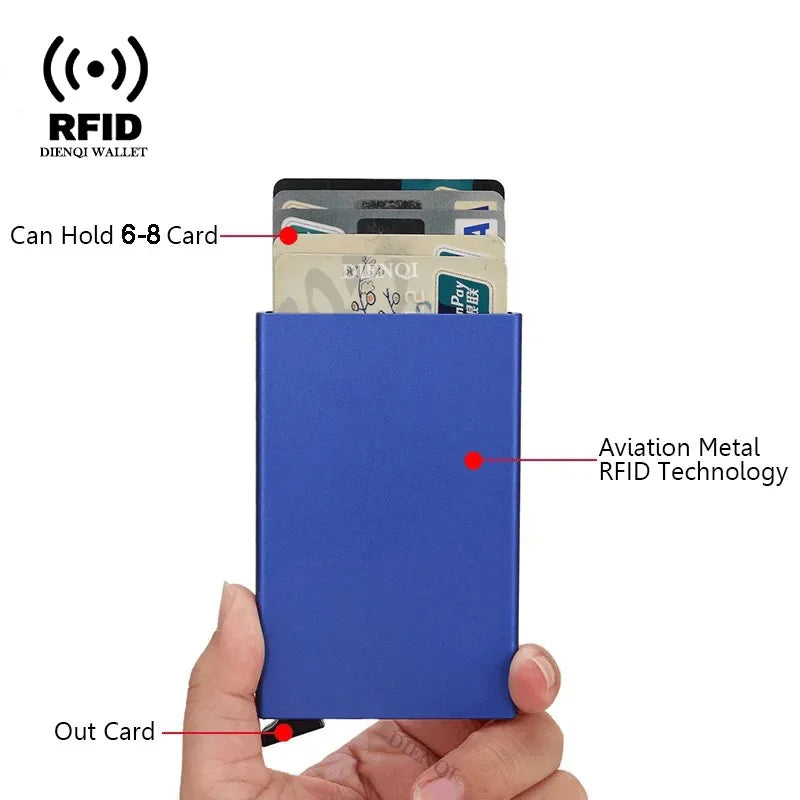 KIMLUD, Rfid Credit Card Holder Metal Thin Slim Smart Wallet Men Women Wallets Pop Up Minimalist Small Black Purse Mini Walets for Men, KIMLUD Womens Clothes