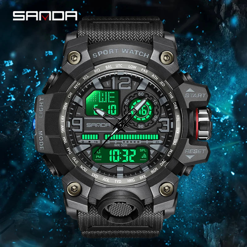 SANDA G style Top Men Watch 50M Waterproof Sports Military Quartz Watch For Male Electron LED Digital Wristwatch Reloj De Hombre - KIMLUD