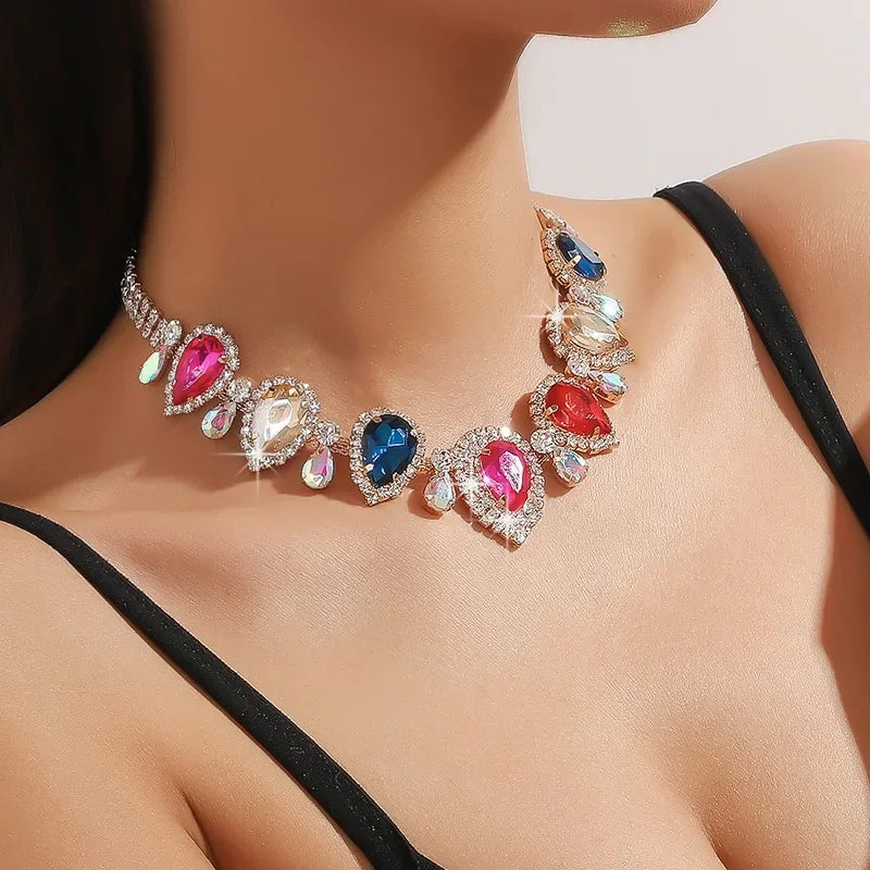 KIMLUD, Draweye Rhinestones Necklaces for Women Waterdrop Wedding Bridual Elegant Jewelry Vintage Fashion Collares Para Mujer, Necklace red, KIMLUD APPAREL - Womens Clothes