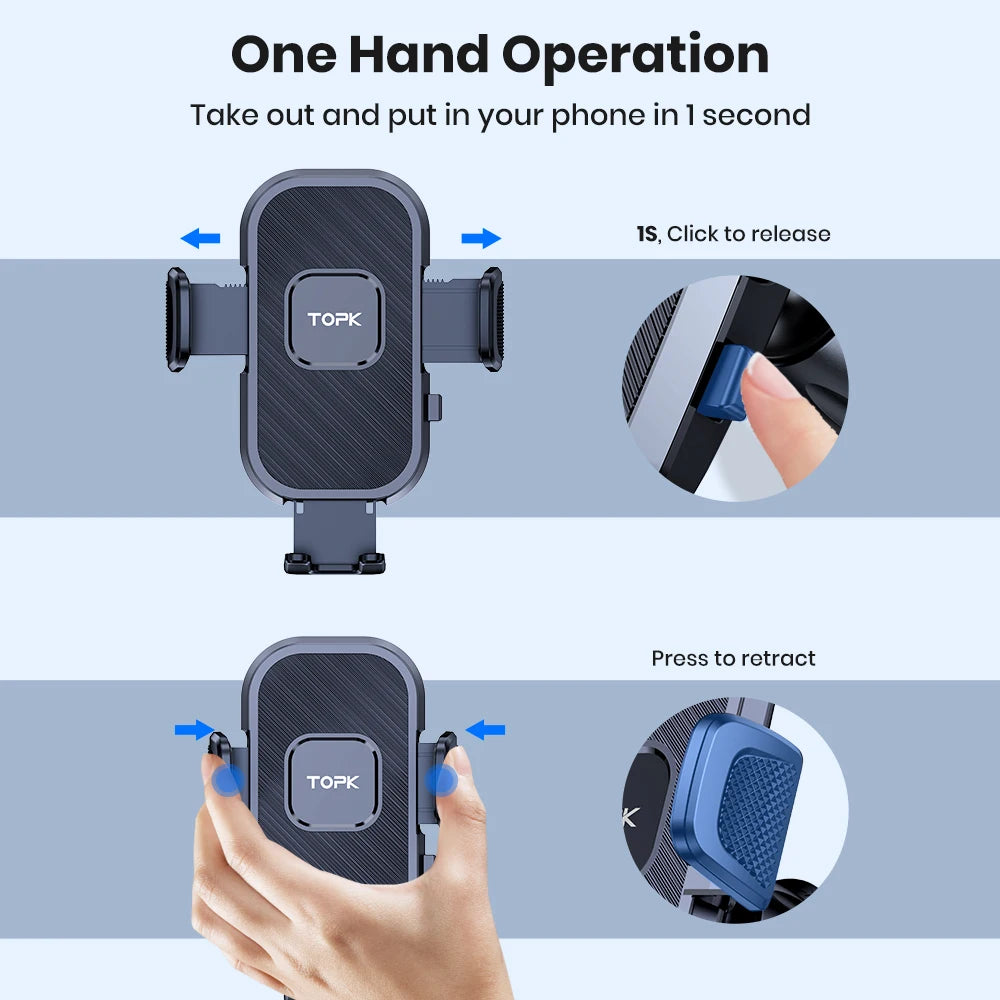 TOPK Phone Holder for Cars 2-IN-1, Car Phone Holder Mount for Dashboard & Air Vent Compatible with iPhone Samsung Android