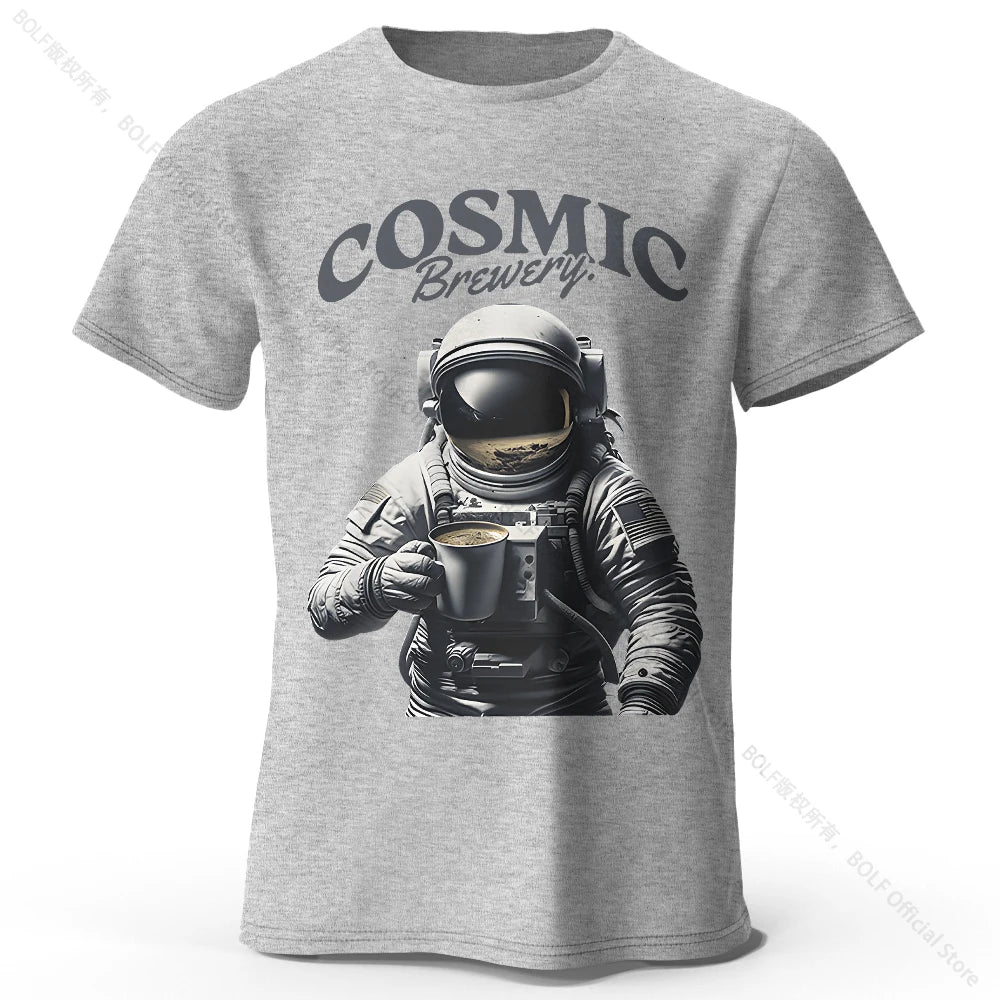 Men's Cosmic Brewery Printed T-Shirt 100% Cotton Oversized Street Graphic Tees for Men Women Summer Tops