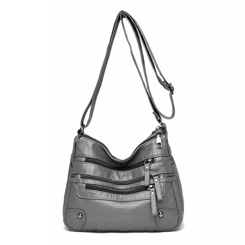 Women's Multi Zipper Shoulder Bag, Versatile Solid Color Faux Leather Crossbody Bag