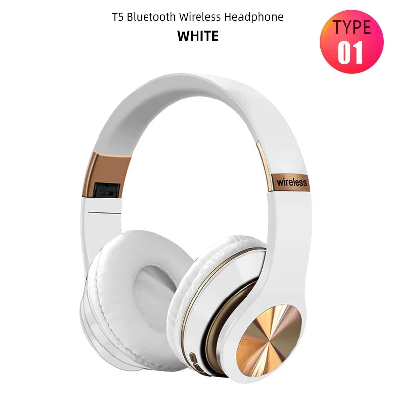 T5 Bluetooth Headphones Over Ear Head Wireless Earphones With Mic Music Headset Gamer Foldable Auriculare Fone For Huawei iPhone