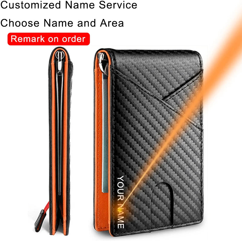 KIMLUD, Rfid Carbon Fiber Men Wallets Card Holder Slim Thin Pocket Man Magsafe Wallets Money Bags Business Black Male Purse Walet 2023, Orange(Name Service), KIMLUD APPAREL - Womens Clothes