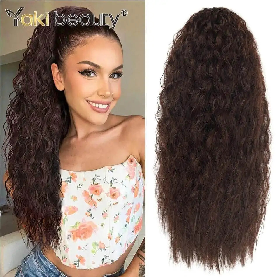 Synthetic Long Kinky Curly Ponytail 24inch Drawstring Ponytail Chip-In Hair Extension MT4/27# Wrap Around Ponytail