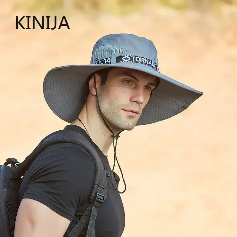 New Summer Men Outdoor Climbing Fishing CapTourism Dual Purpose Men Large Brim Sun Fisherman Hat Bucket Hat Sun Protection Cap