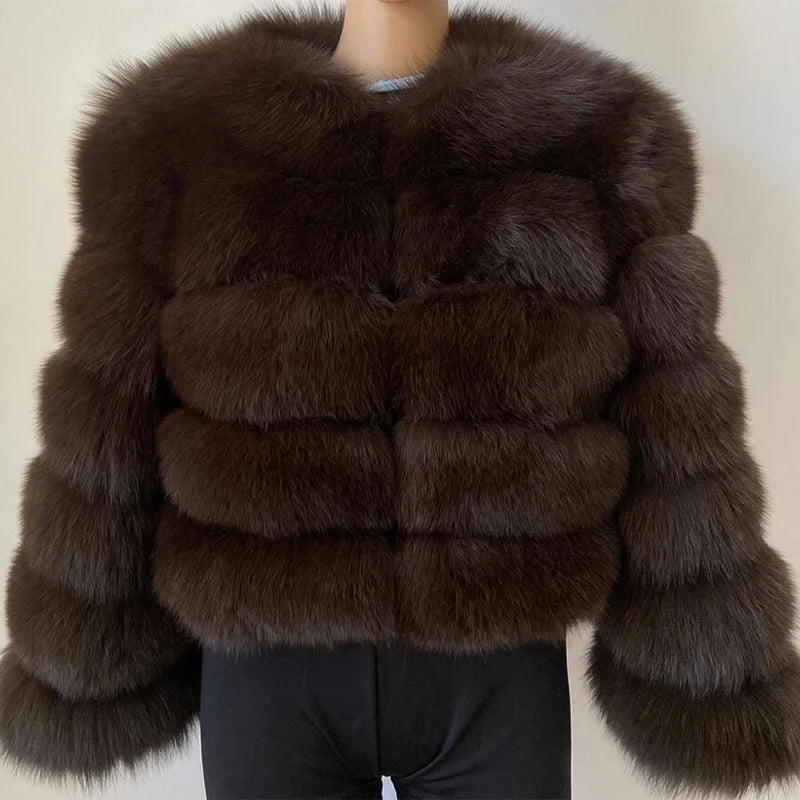 Faux Fur Short Coat Women Cropped Long Sleeve Artificial Fox Fur Jacket Women Winter Fluffy Top Thick Warm Furry Fur Outwears