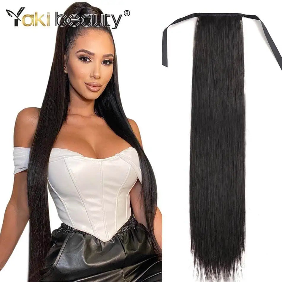 Synthetic Drawstring Ponytail Long Kinky Curly Ponytail Organic Chip-In Hair Extension P4/27 Clip In Pony-Tail By YAKIBEAUTY