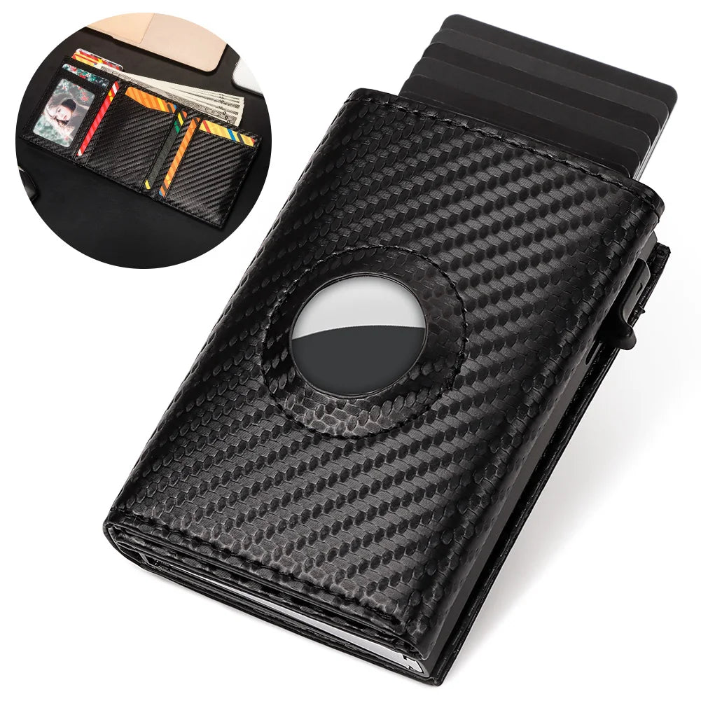 New Fashion Pop-up Card Holder Carbon Fiber  Leather AirTag Wallet for Women Rfid Card Holder for Men Card Holder Mini Wallets