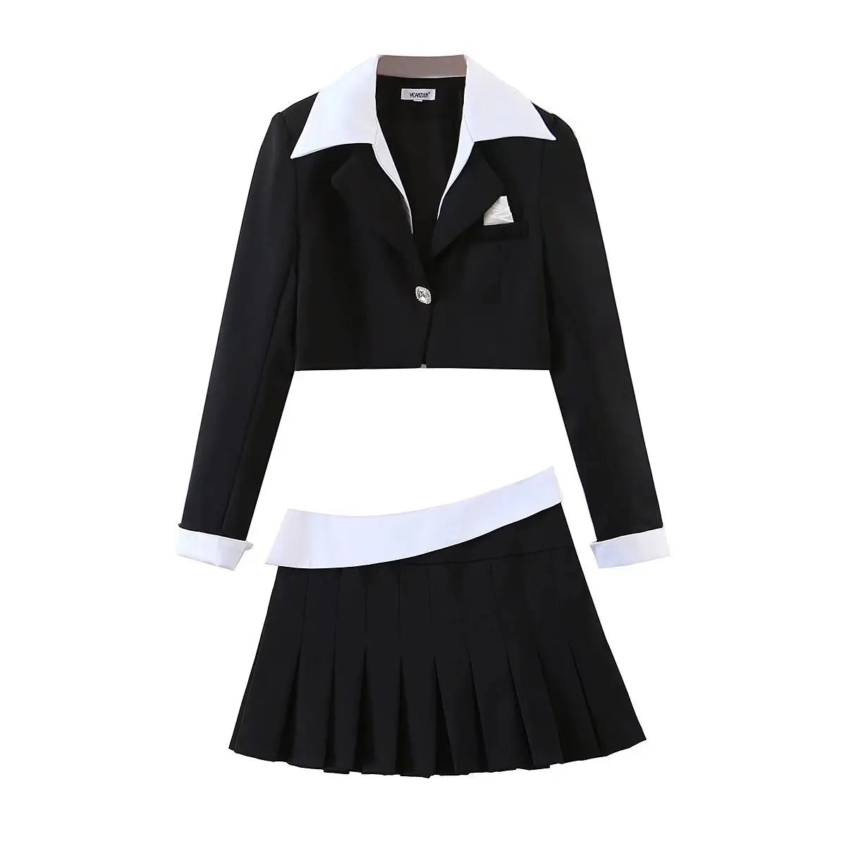 KIMLUD, Sexy two piece sets womens outifits mini pleated skirt sets fashion crop blazer sets for women blazer skirt set korean fashion, black / S, KIMLUD APPAREL - Womens Clothes